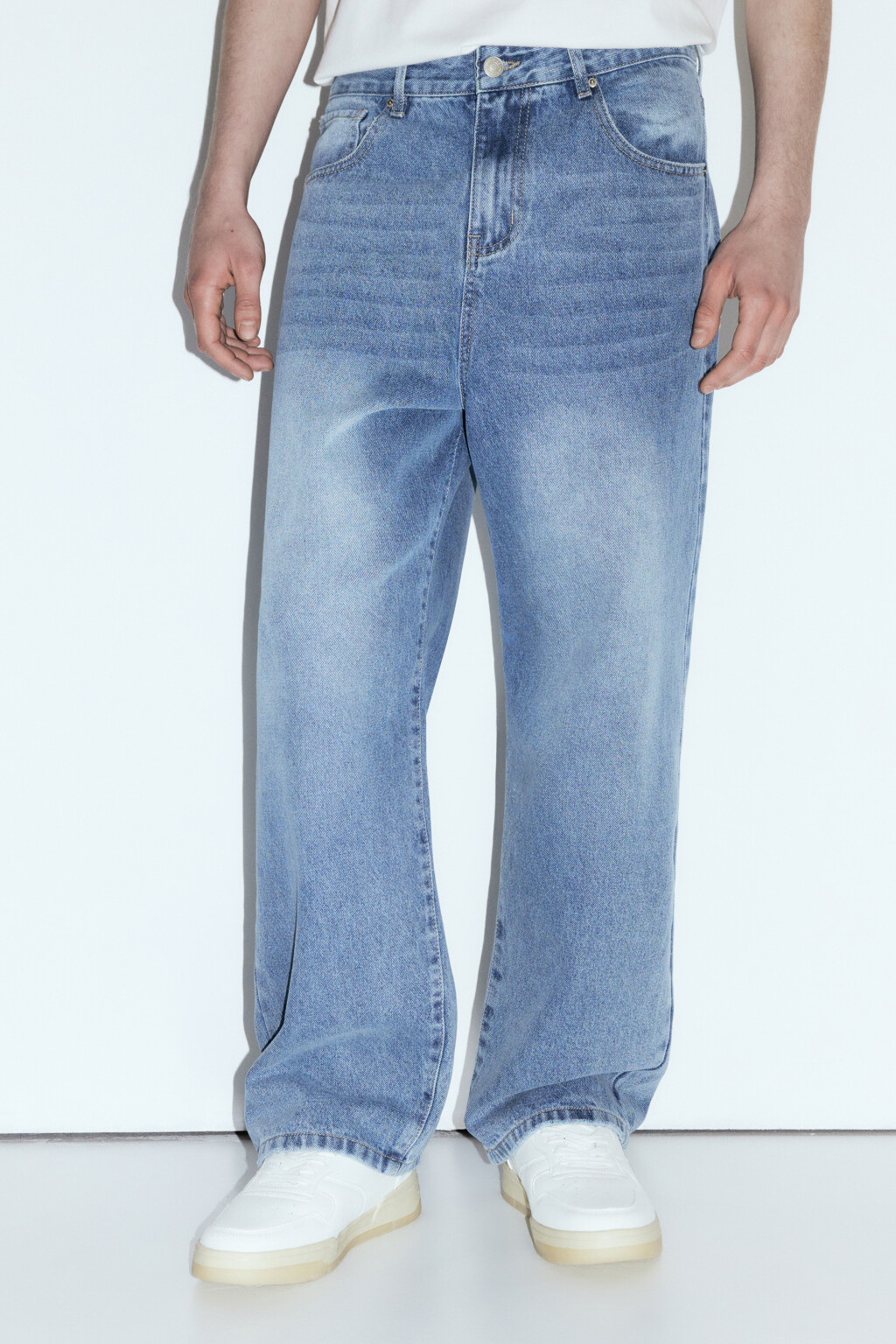 Джинсы wide широкие со средней посадкой - цвет голубой - 3