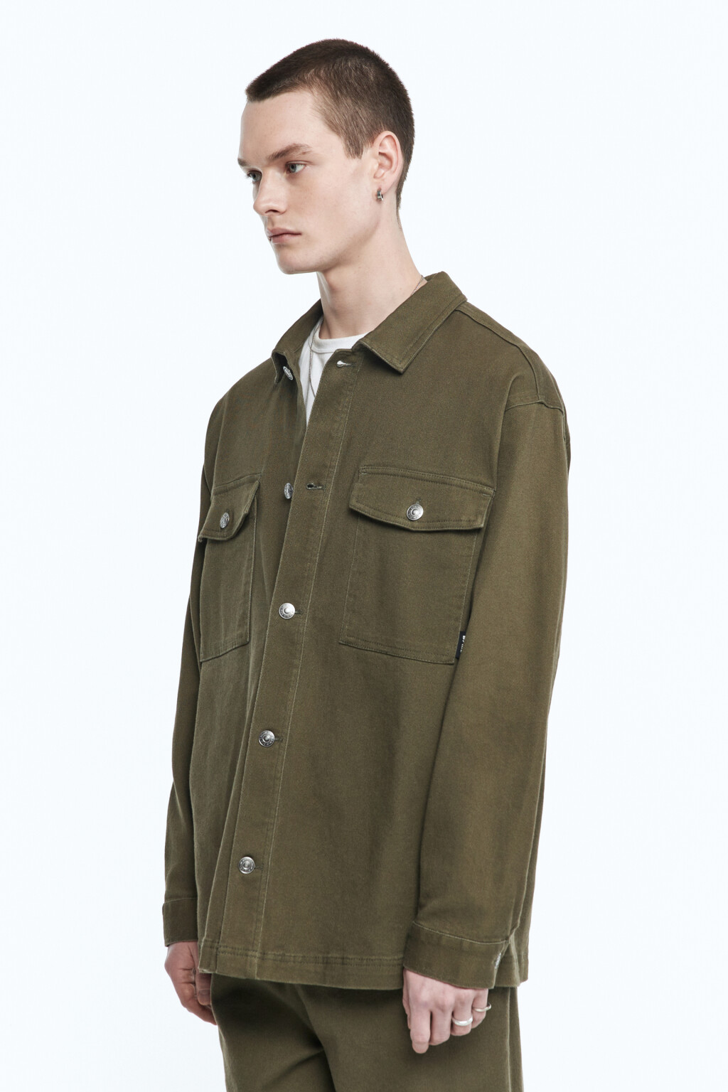 Рубашка джинсовая с нагрудными карманами - цвет зеленый - 3
