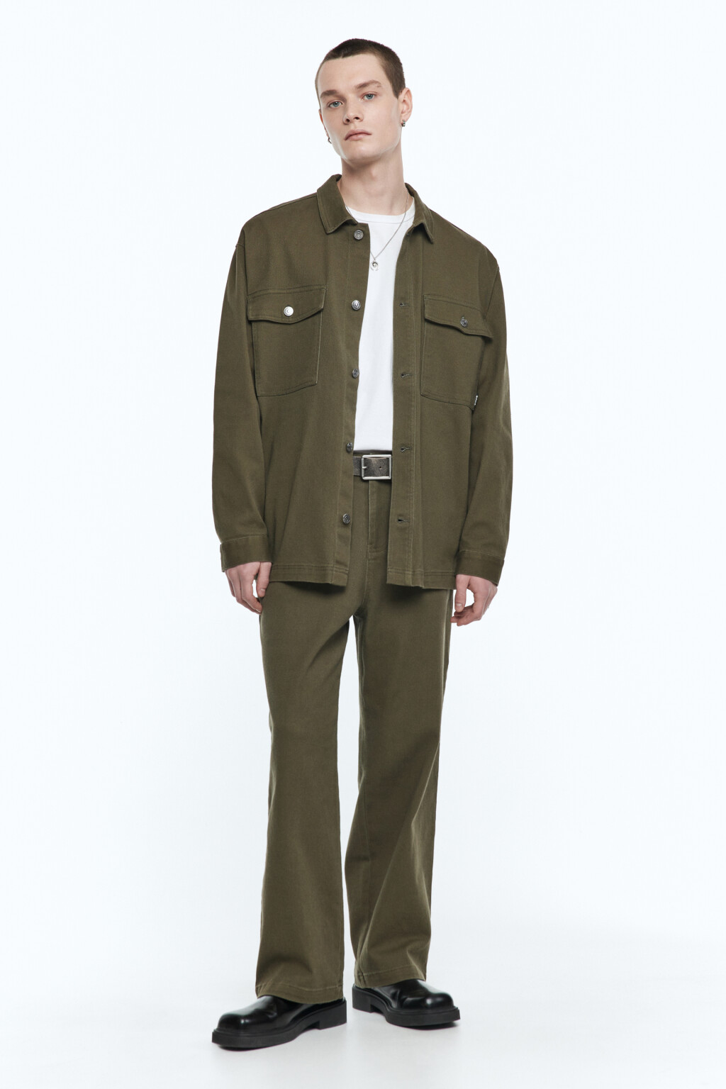 Рубашка джинсовая с нагрудными карманами - цвет зеленый - 5