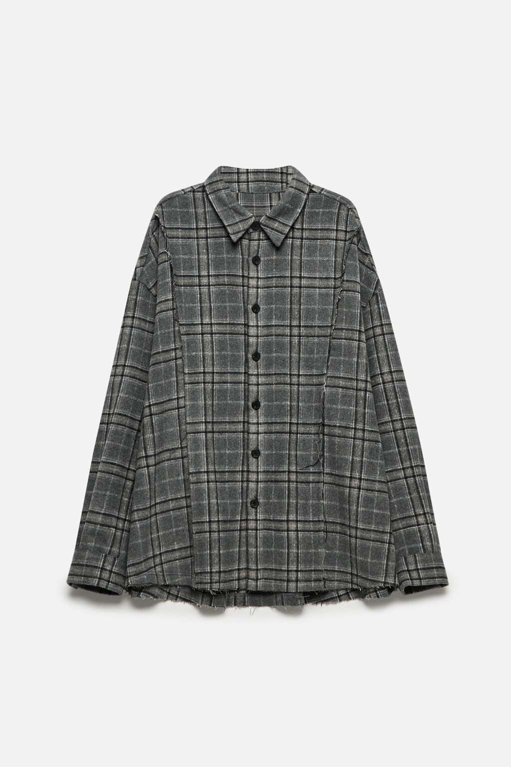 Рубашка клетчатая с открытыми срезами - цвет серый - 9