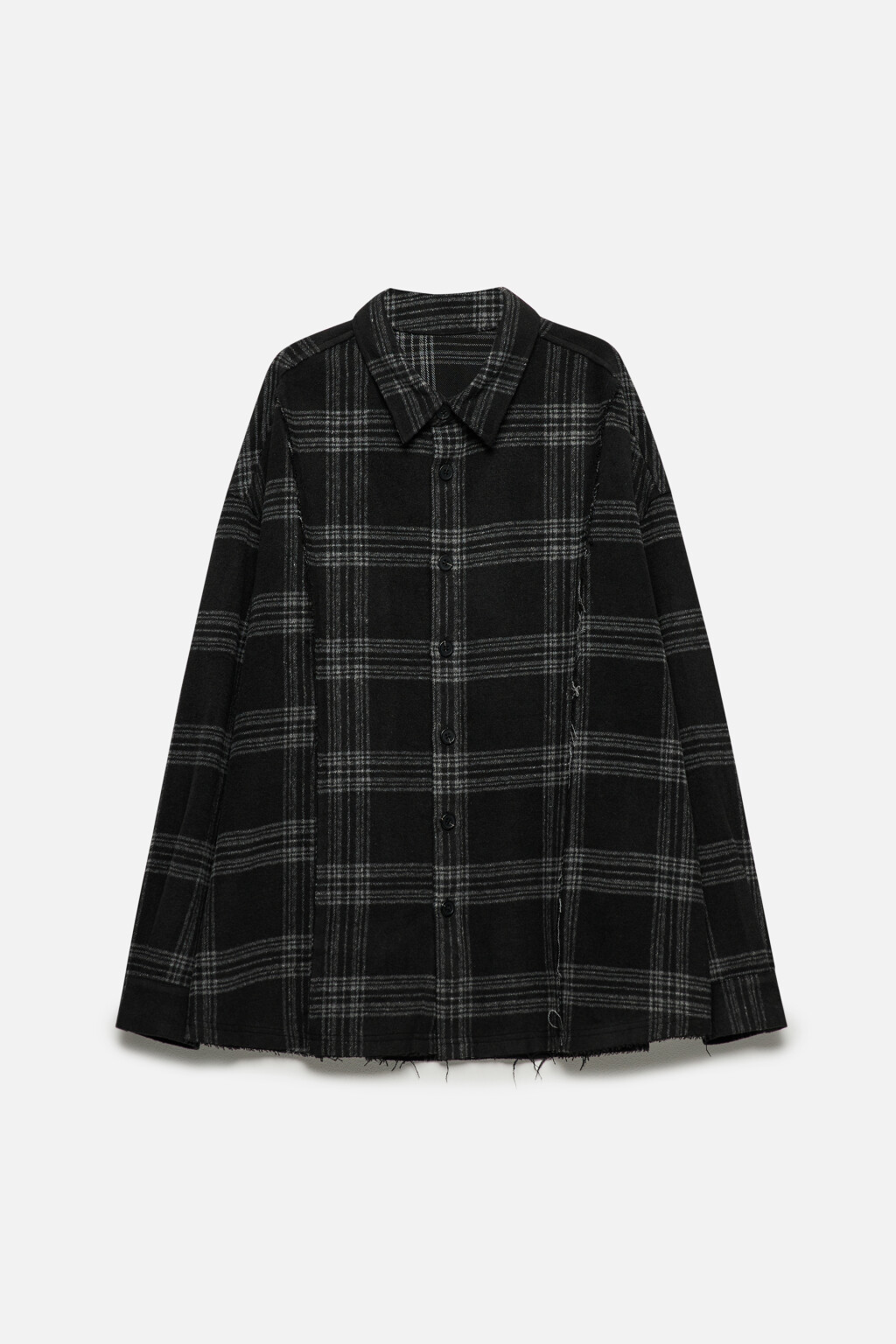 Рубашка клетчатая с открытыми срезами - цвет черный - 8