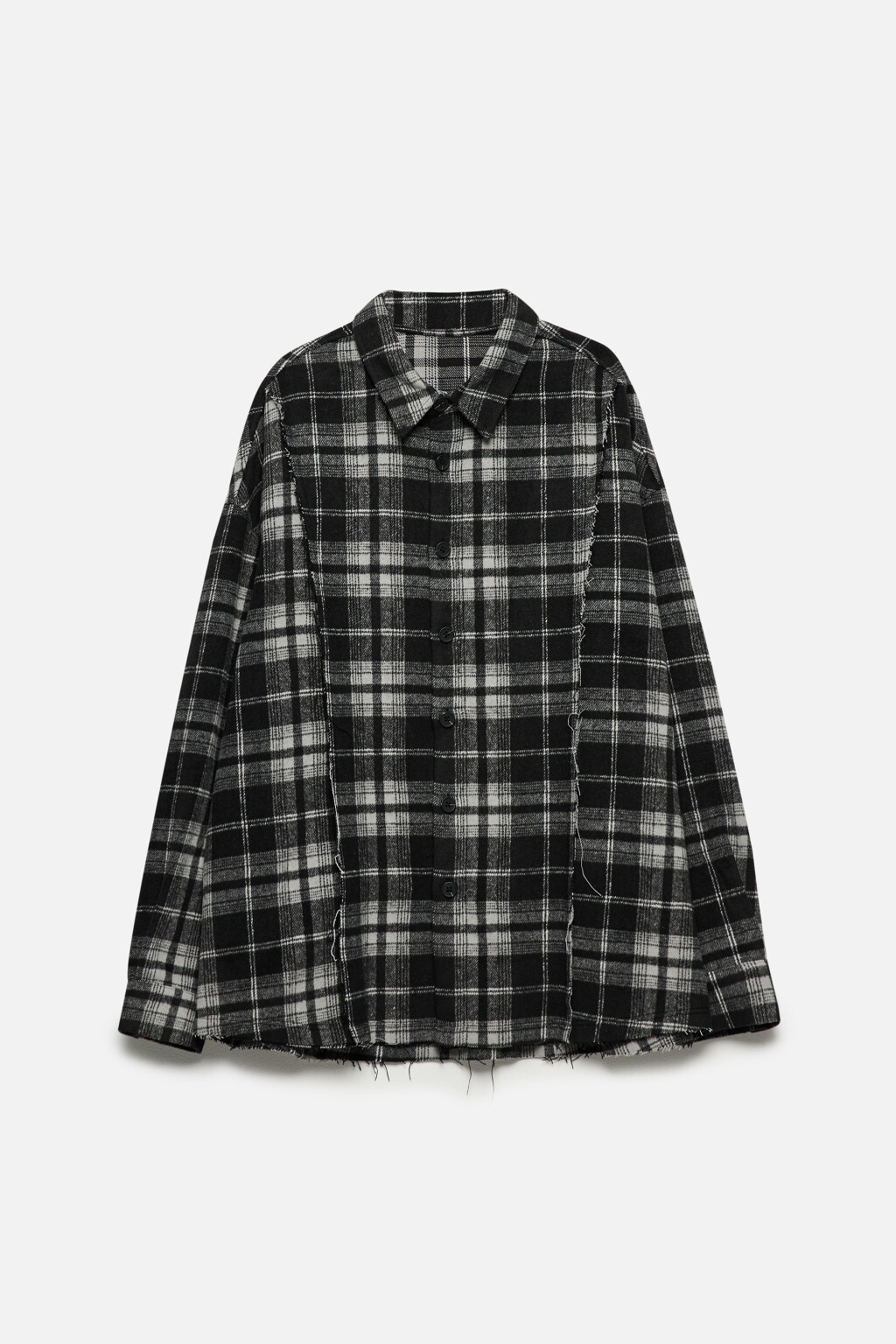 Рубашка клетчатая с открытыми срезами - цвет черный - 9