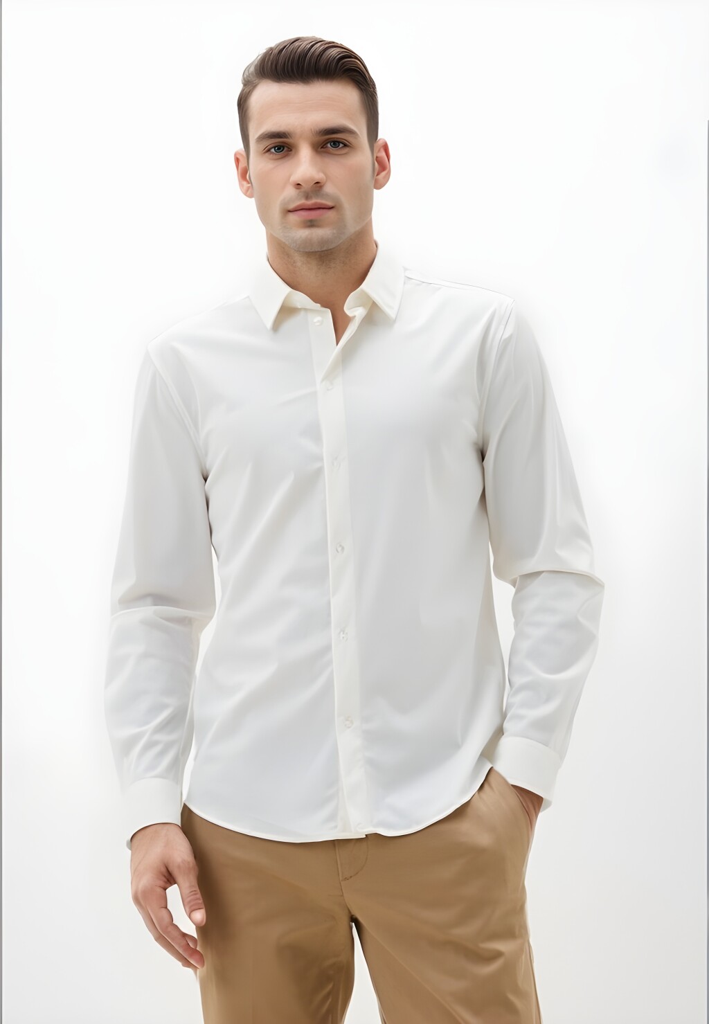 Рубашка приталенная классическая - цвет белый - 5