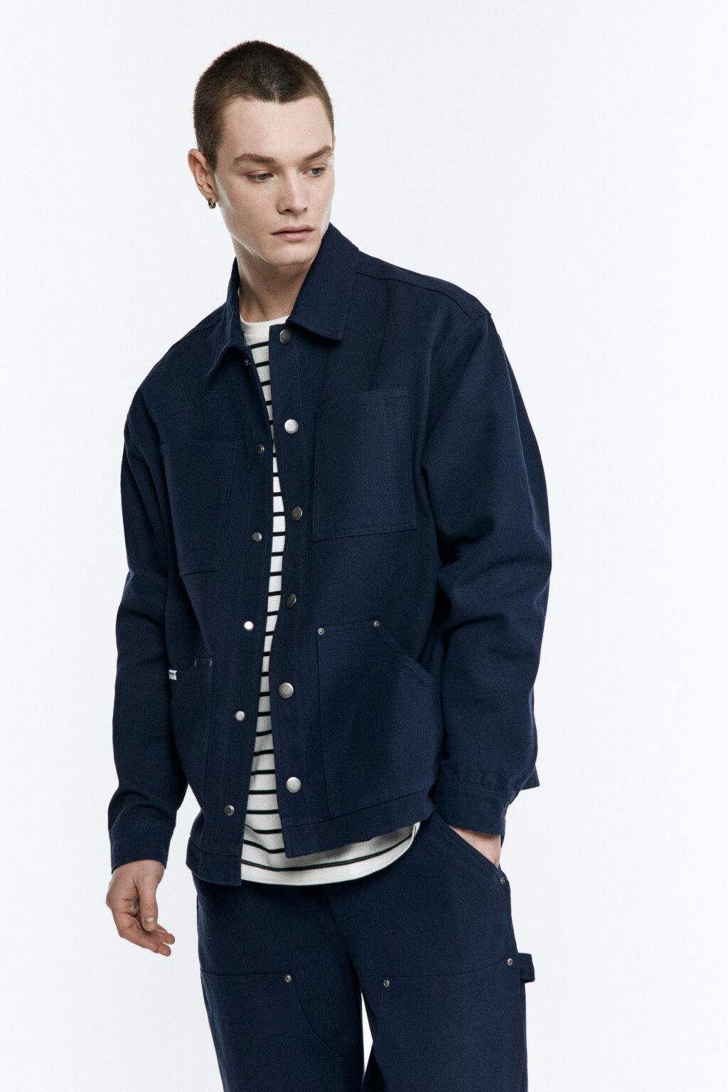 Рубашка джинсовая с накладными карманами - цвет синий - 1