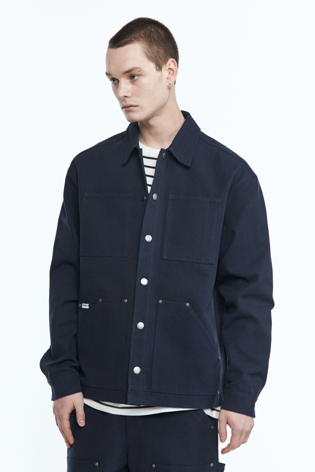 Рубашка джинсовая с накладными карманами - цвет синий - 3