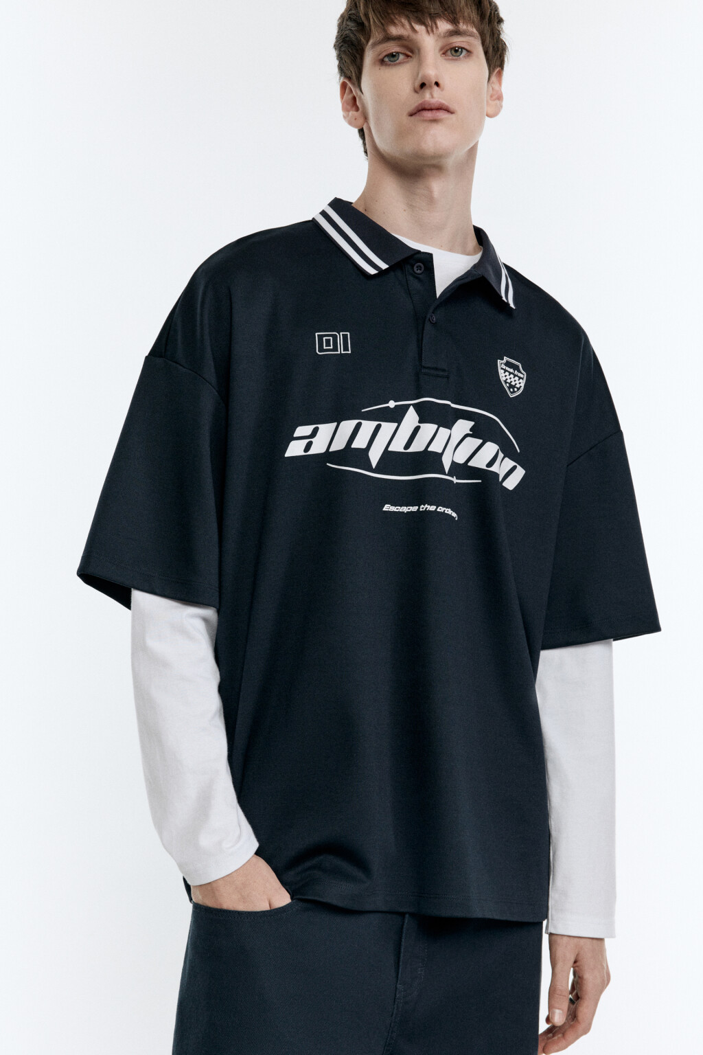 Футболка-поло oversize с принтом - цвет синий - 1