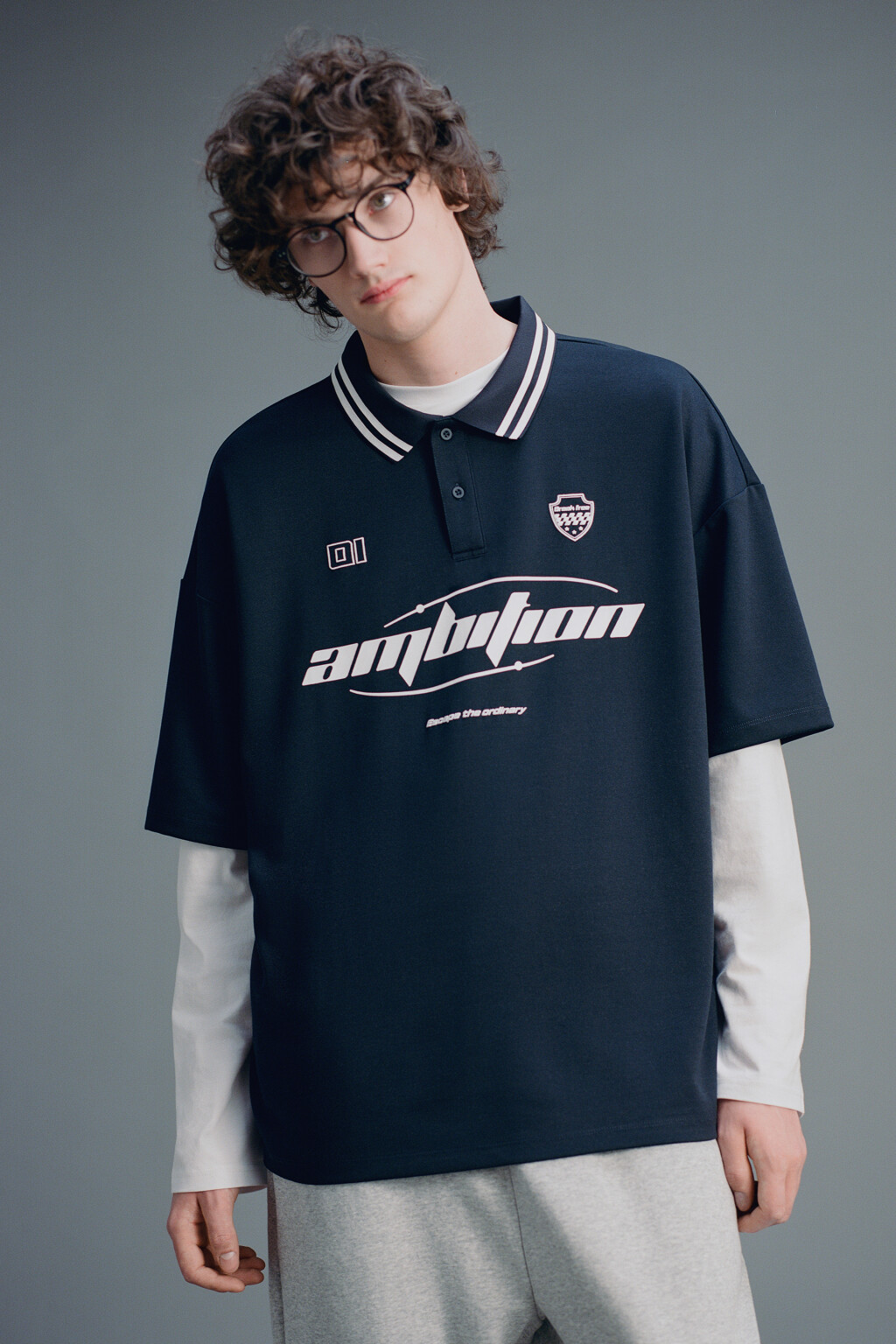 Футболка-поло oversize с принтом - цвет синий - 9