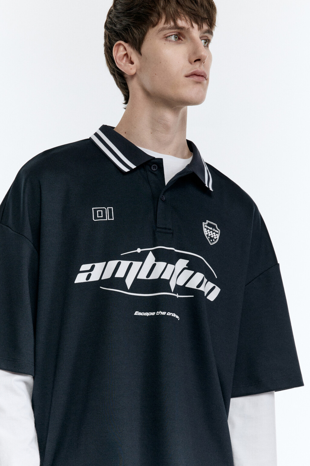 Футболка-поло oversize с принтом - цвет синий - 2