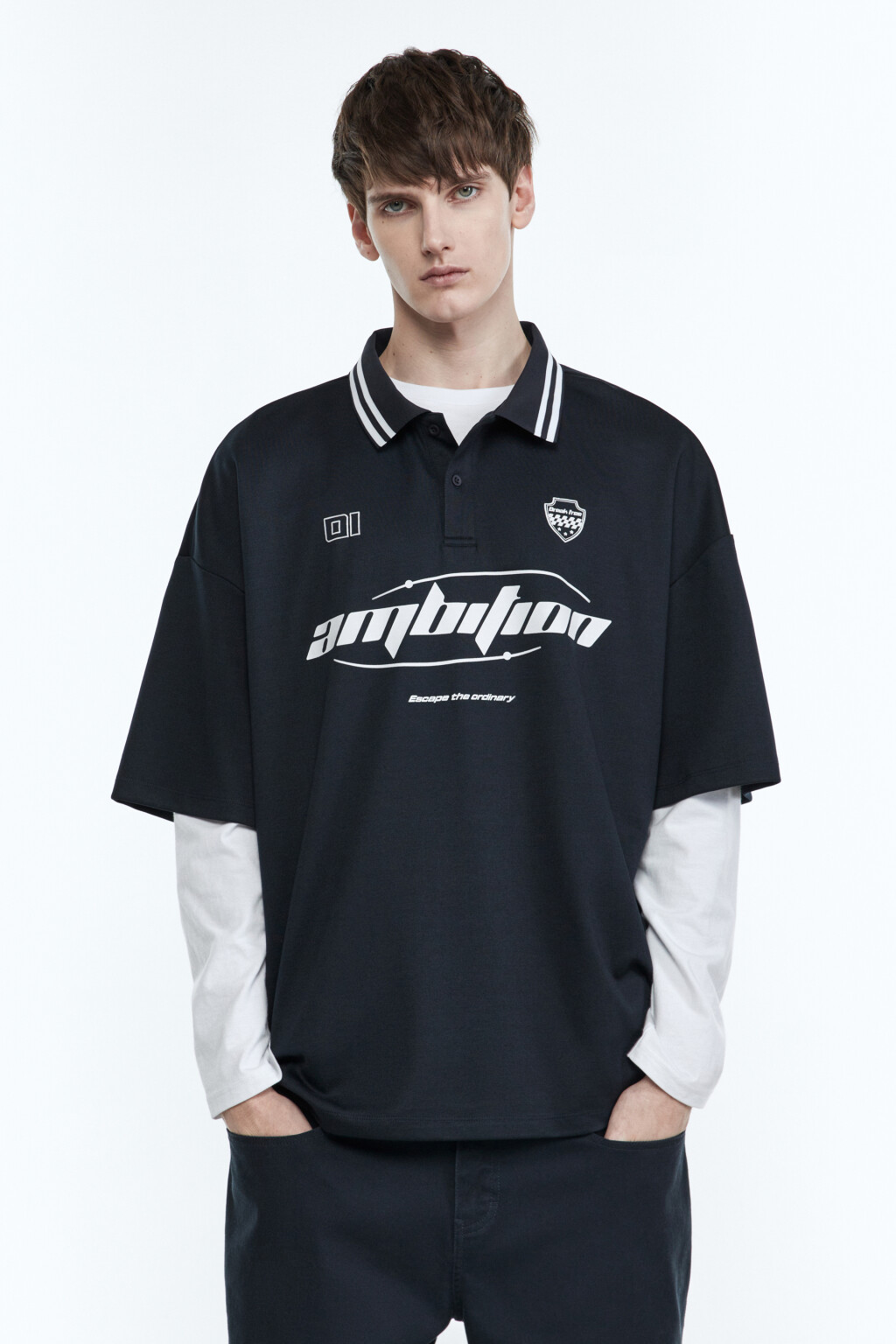 Футболка-поло oversize с принтом - цвет синий - 3