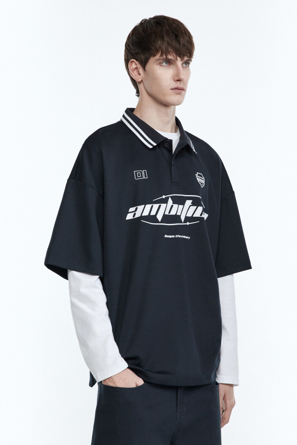 Футболка-поло oversize с принтом - цвет синий - 4