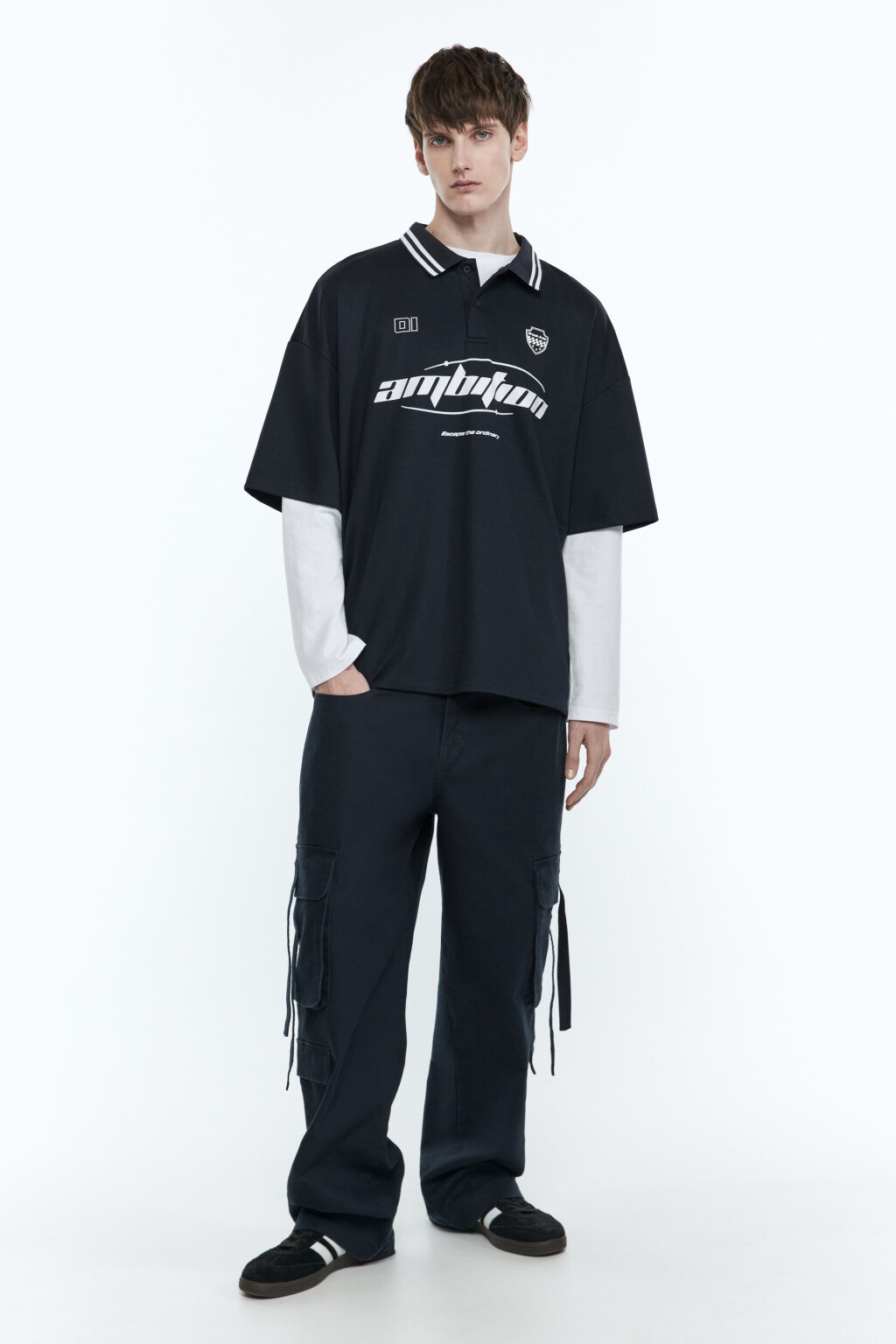 Футболка-поло oversize с принтом - цвет синий - 6