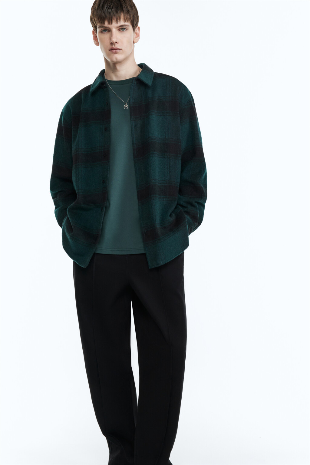 Рубашка прямая клетчатая - цвет бежевый - 1