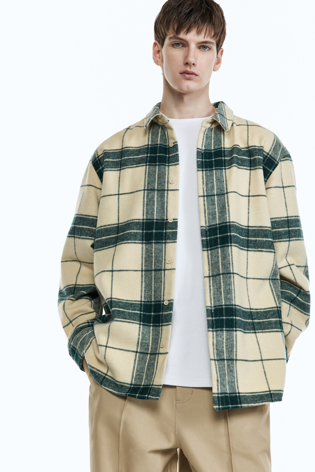 Рубашка прямая клетчатая - цвет бежевый - 3