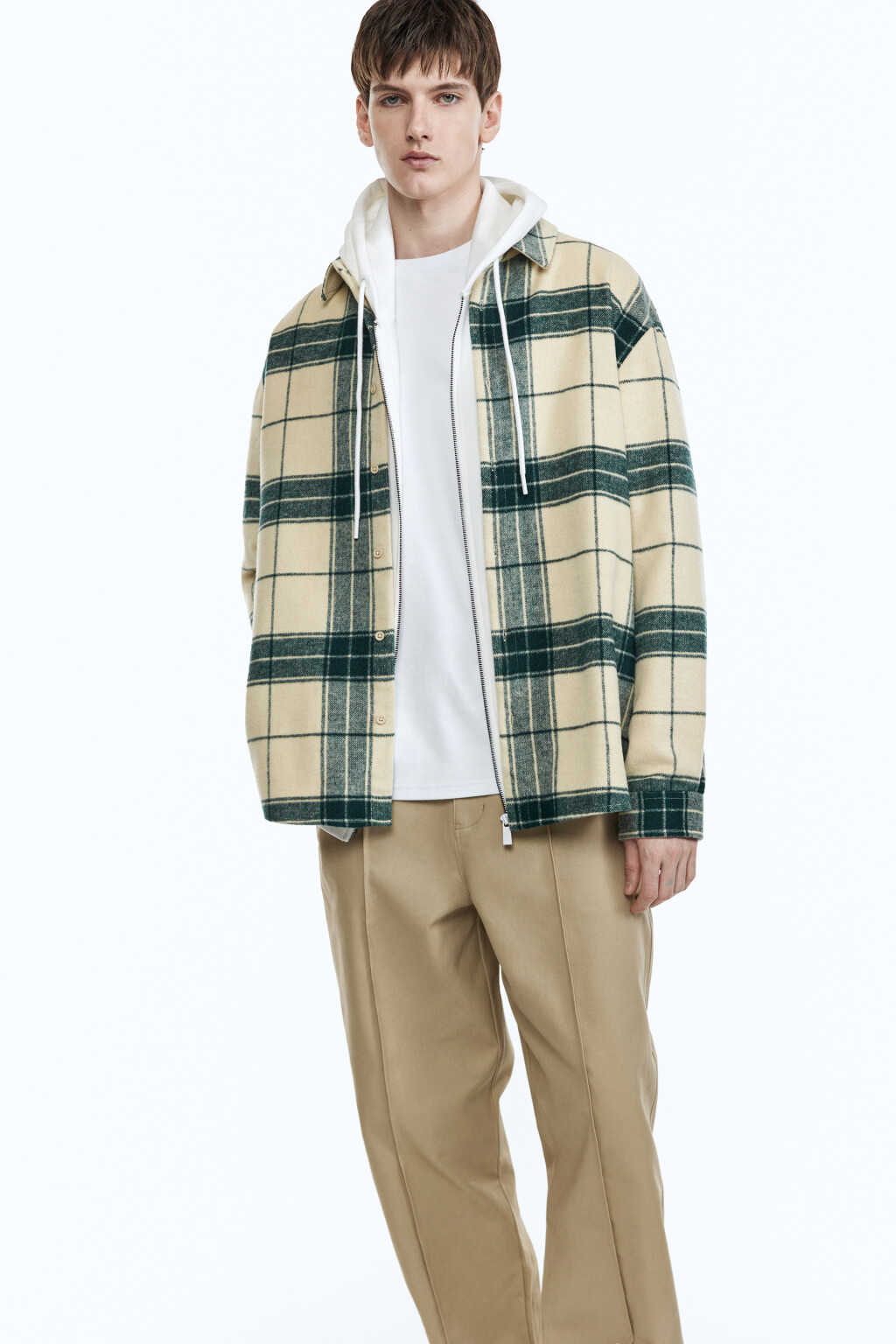 Рубашка прямая клетчатая - цвет бежевый - 2