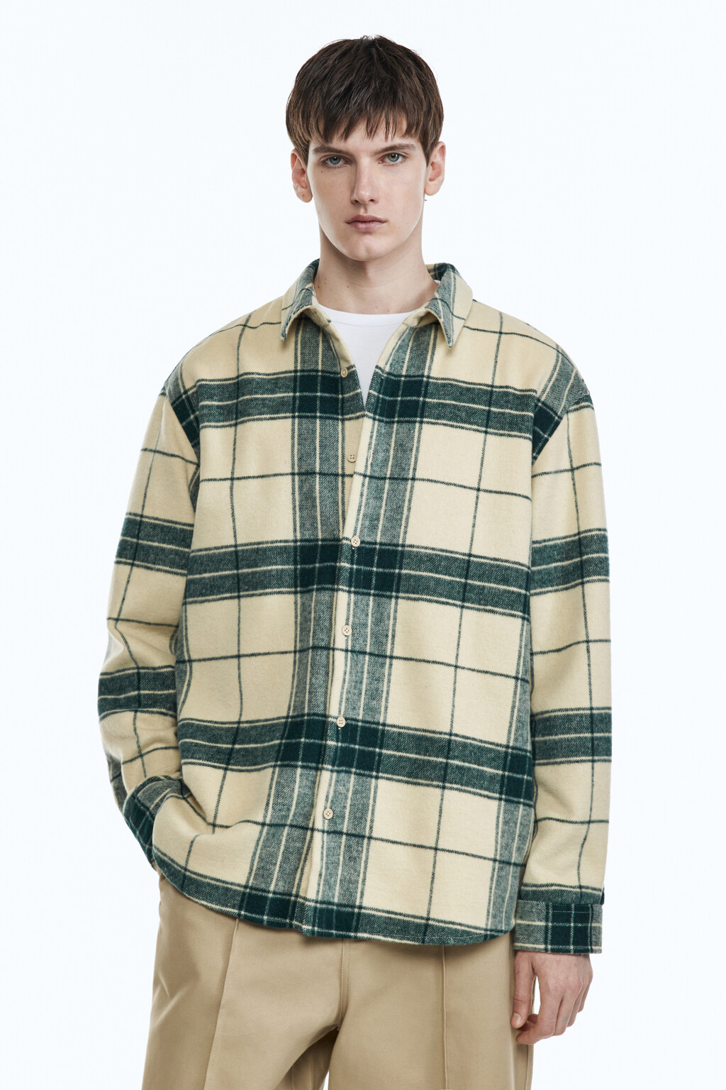 Рубашка прямая клетчатая - цвет бежевый - 4