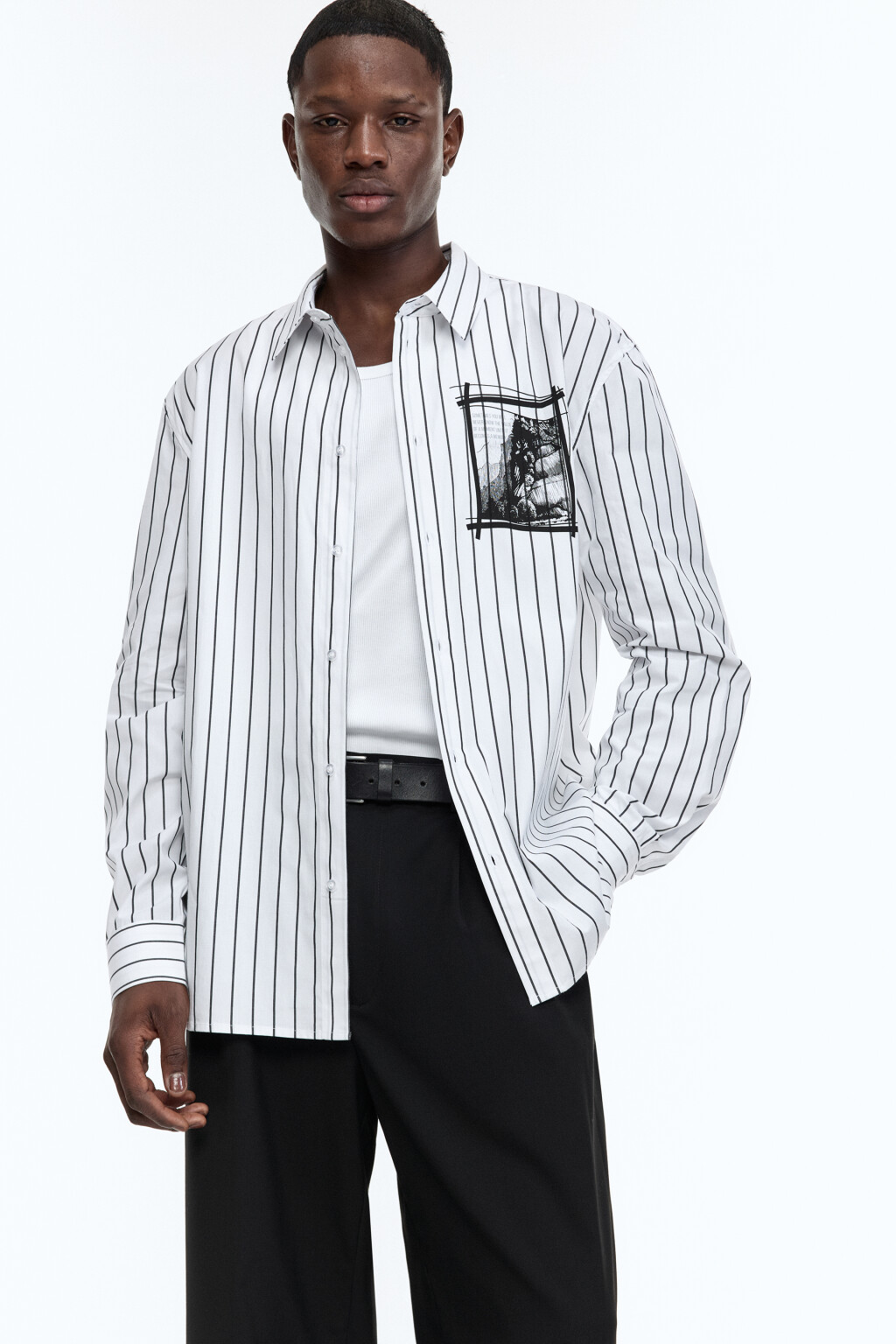 Рубашка прямая хлопковая в полоску - цвет синий - 1