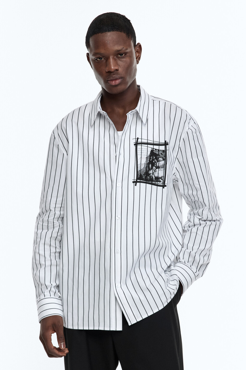 Рубашка прямая хлопковая в полоску - цвет синий - 2