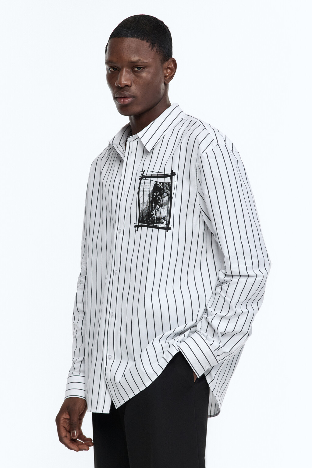 Рубашка прямая хлопковая в полоску - цвет синий - 3