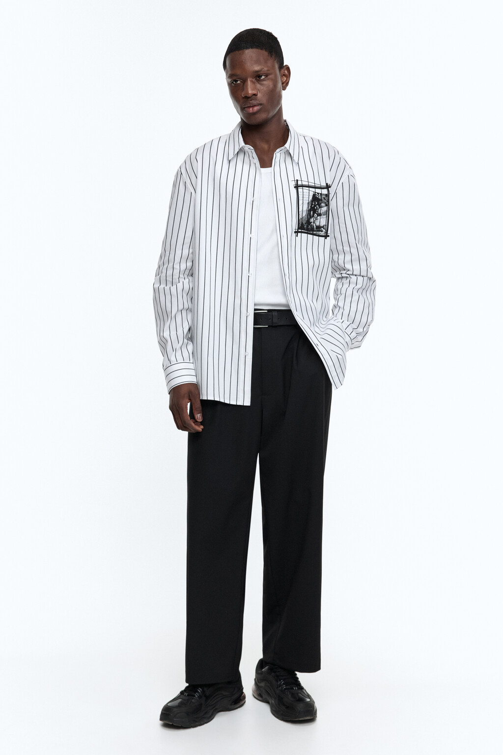 Рубашка прямая хлопковая в полоску - цвет синий - 5