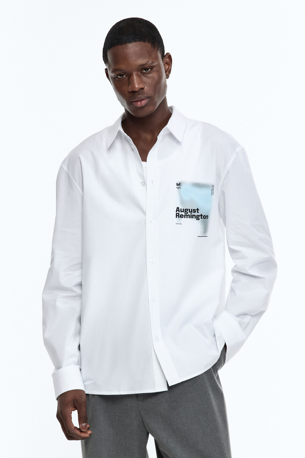 Рубашка прямая хлопковая с принтом - цвет белый - 3