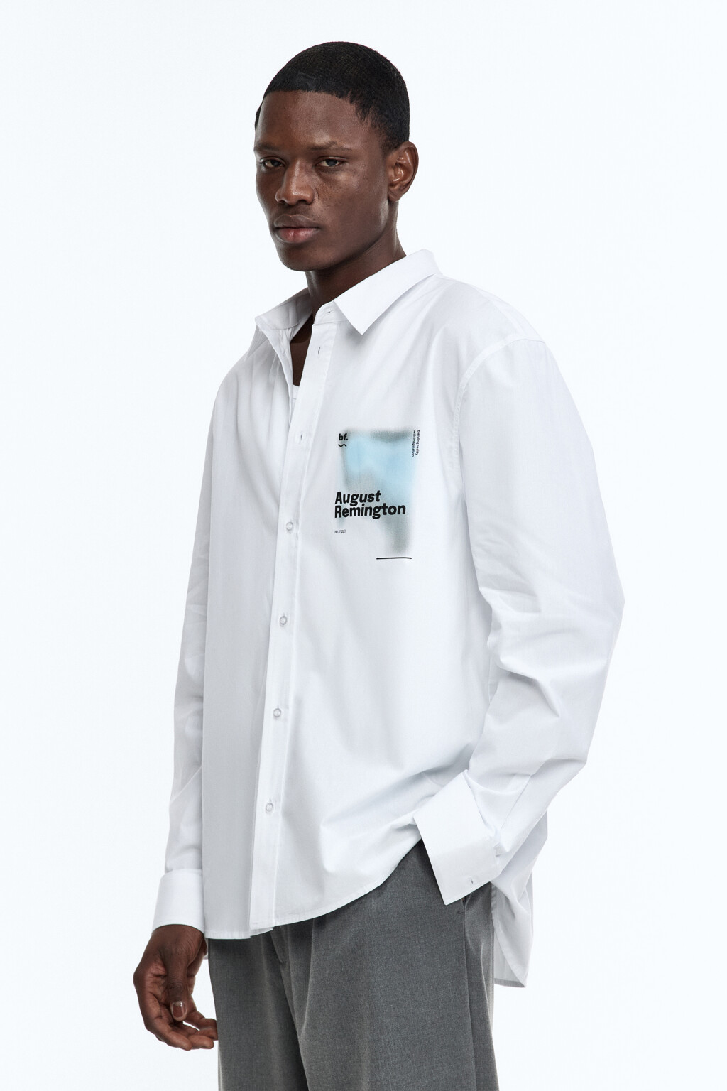 Рубашка прямая хлопковая с принтом - цвет белый - 4