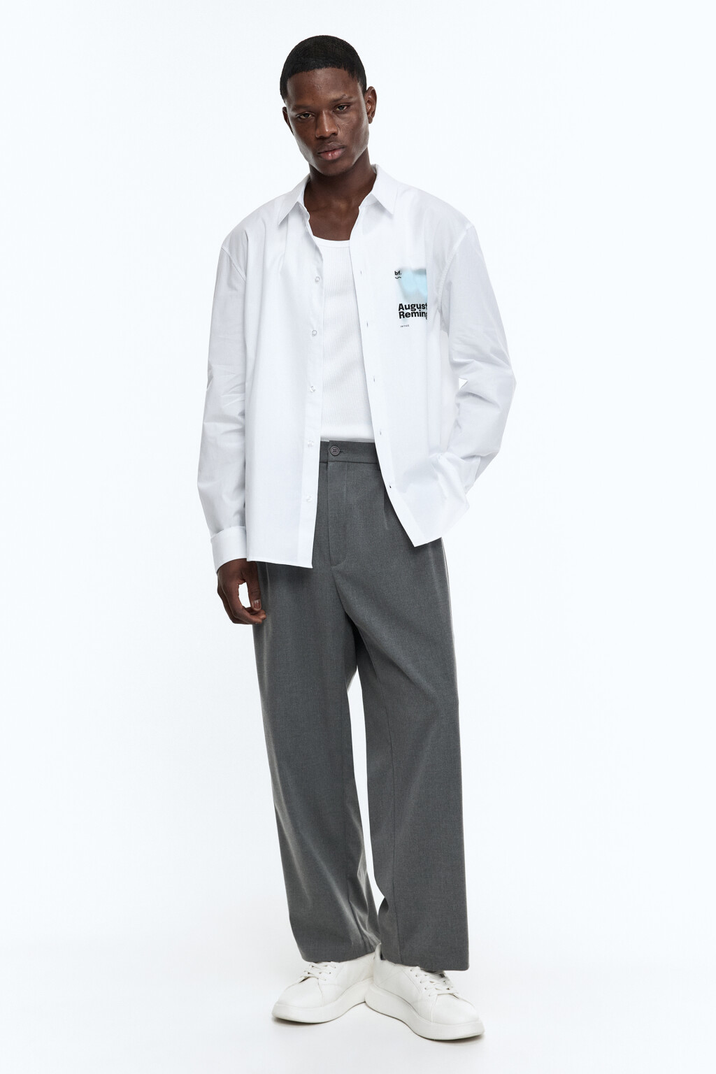 Рубашка прямая хлопковая с принтом - цвет белый - 6