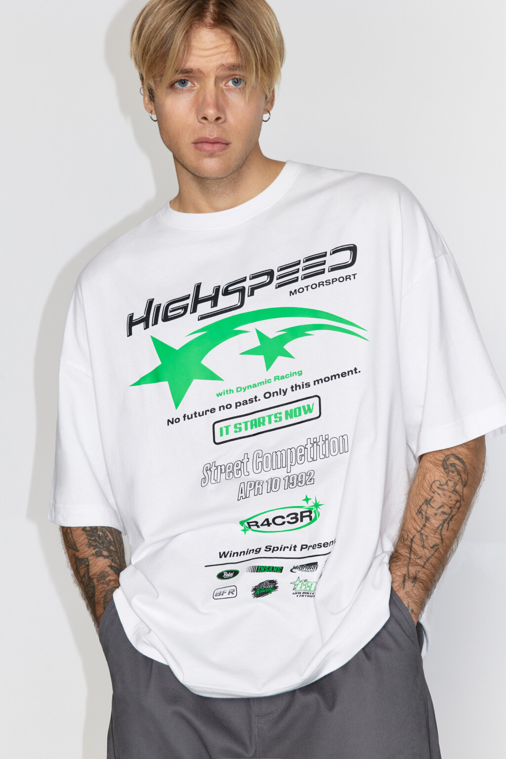 Футболка oversize хлопковая с принтом - цвет белый - 1