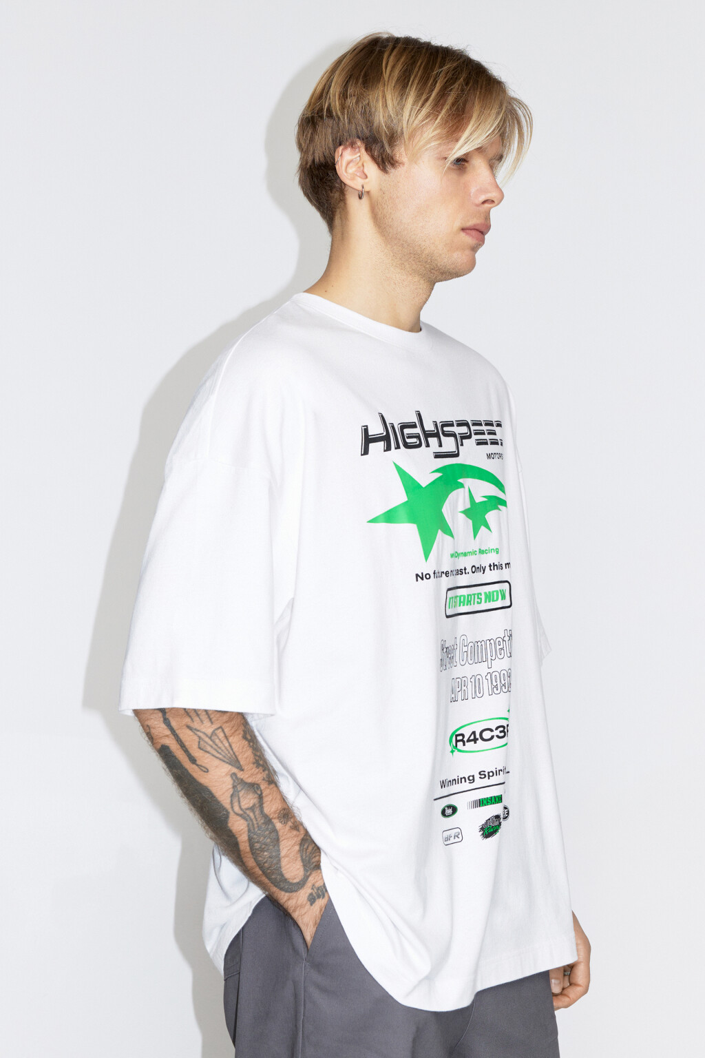 Футболка oversize хлопковая с принтом - цвет белый - 3