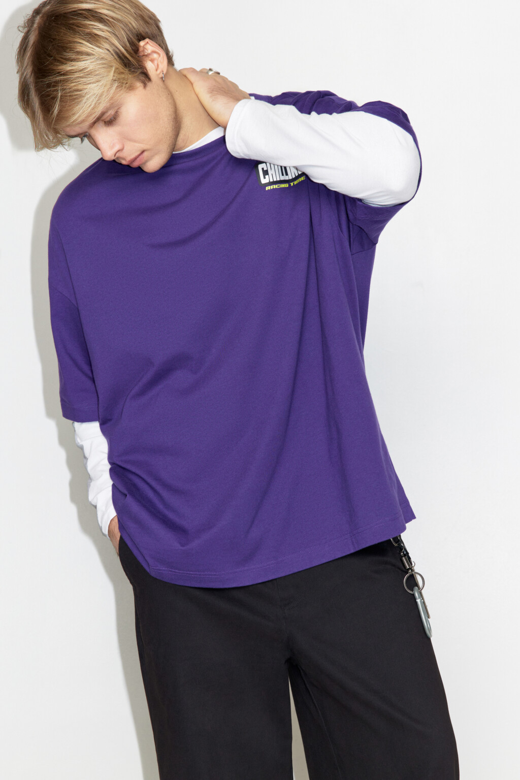 Футболка oversize хлопковая с принтом - цвет фиолетовый - 2