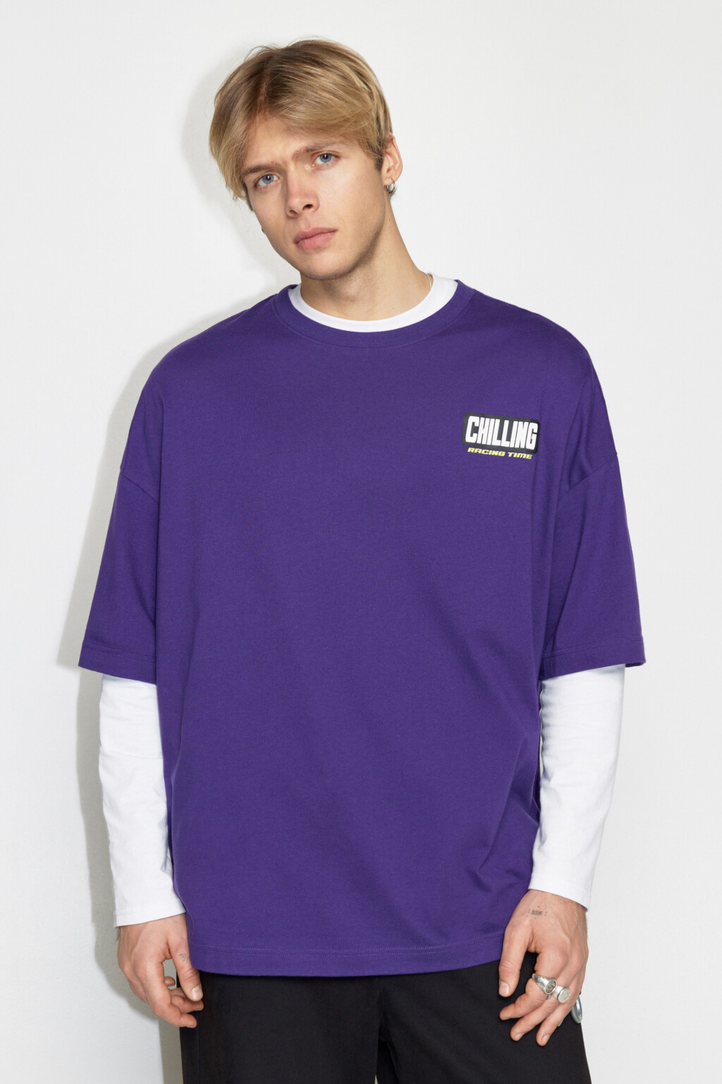 Футболка oversize хлопковая с принтом - цвет фиолетовый - 3