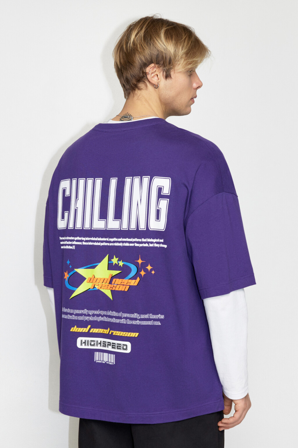 Футболка oversize хлопковая с принтом - цвет фиолетовый - 1