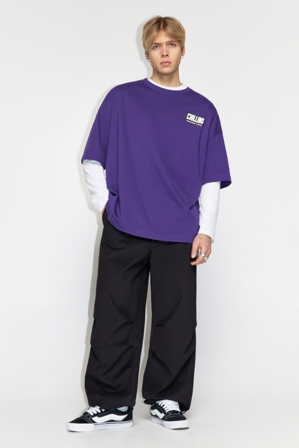 Футболка oversize хлопковая с принтом - цвет фиолетовый - 5