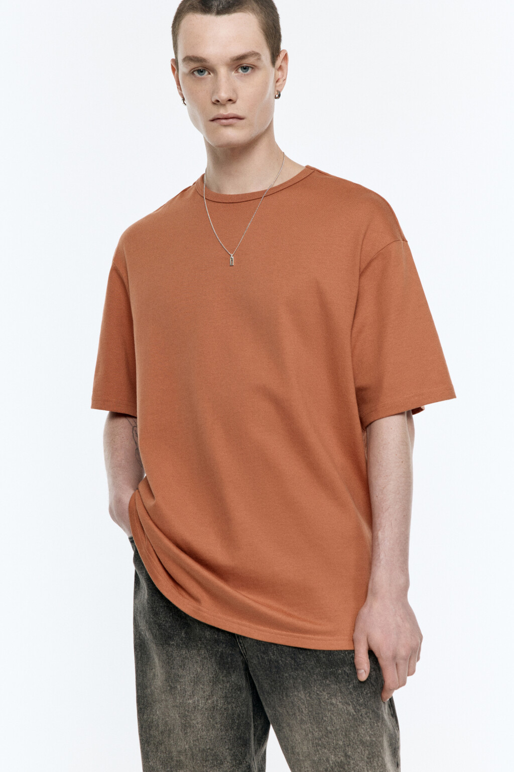 Футболка прямая базовая - цвет коричневый - 1