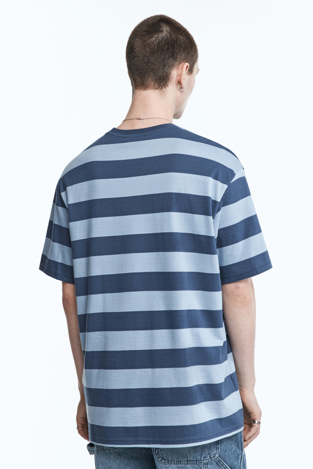 Футболка прямая с принтом в полоску - цвет синий - 5