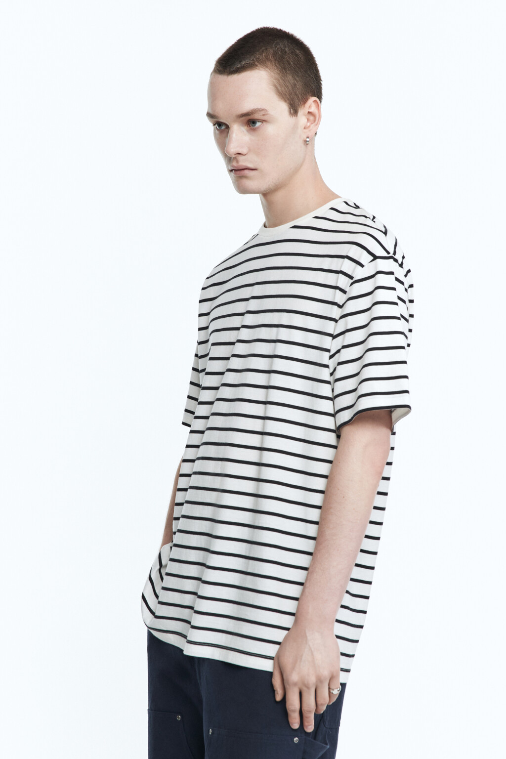 Футболка прямая с принтом в полоску - цвет белый - 3