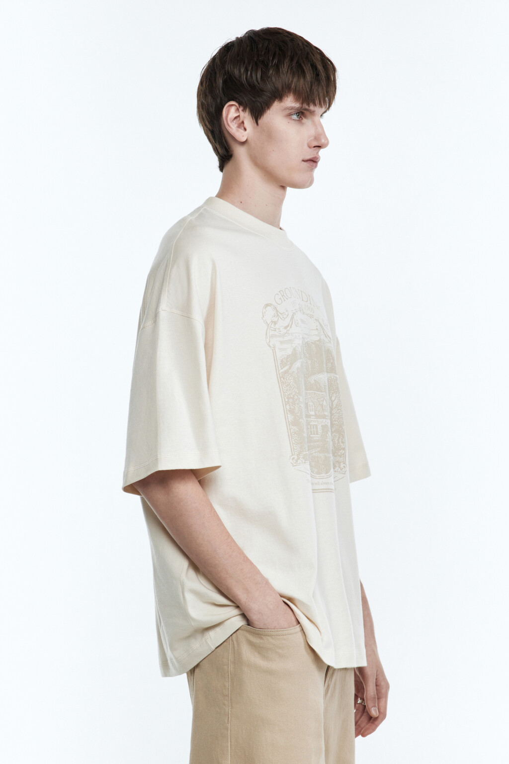 Футболка oversize с принтом - цвет бежевый - 4