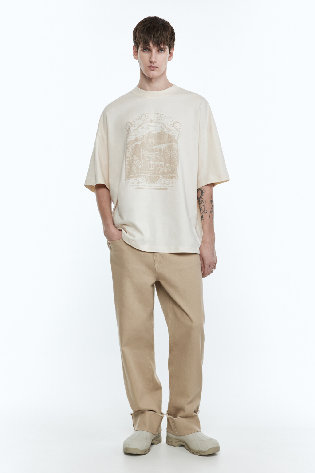 Футболка oversize с принтом - цвет бежевый - 6