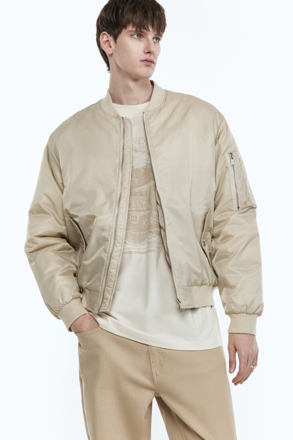 Футболка oversize с принтом - цвет бежевый - 7