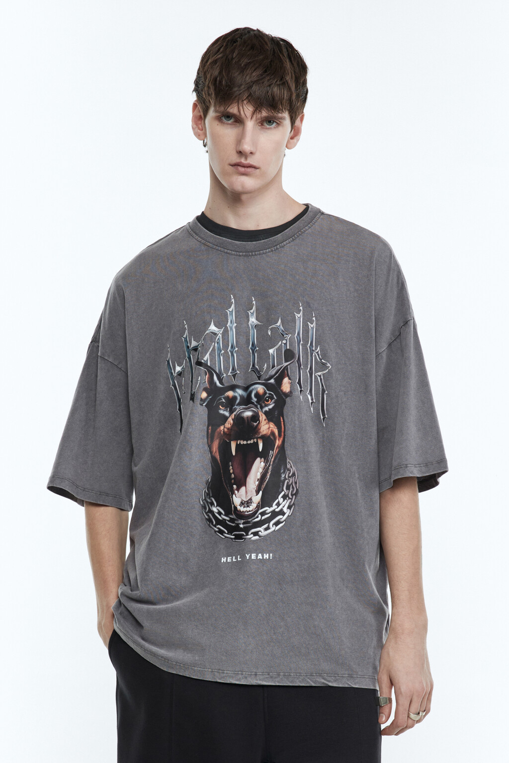 Футболка oversize вареная с принтом - цвет серый - 2