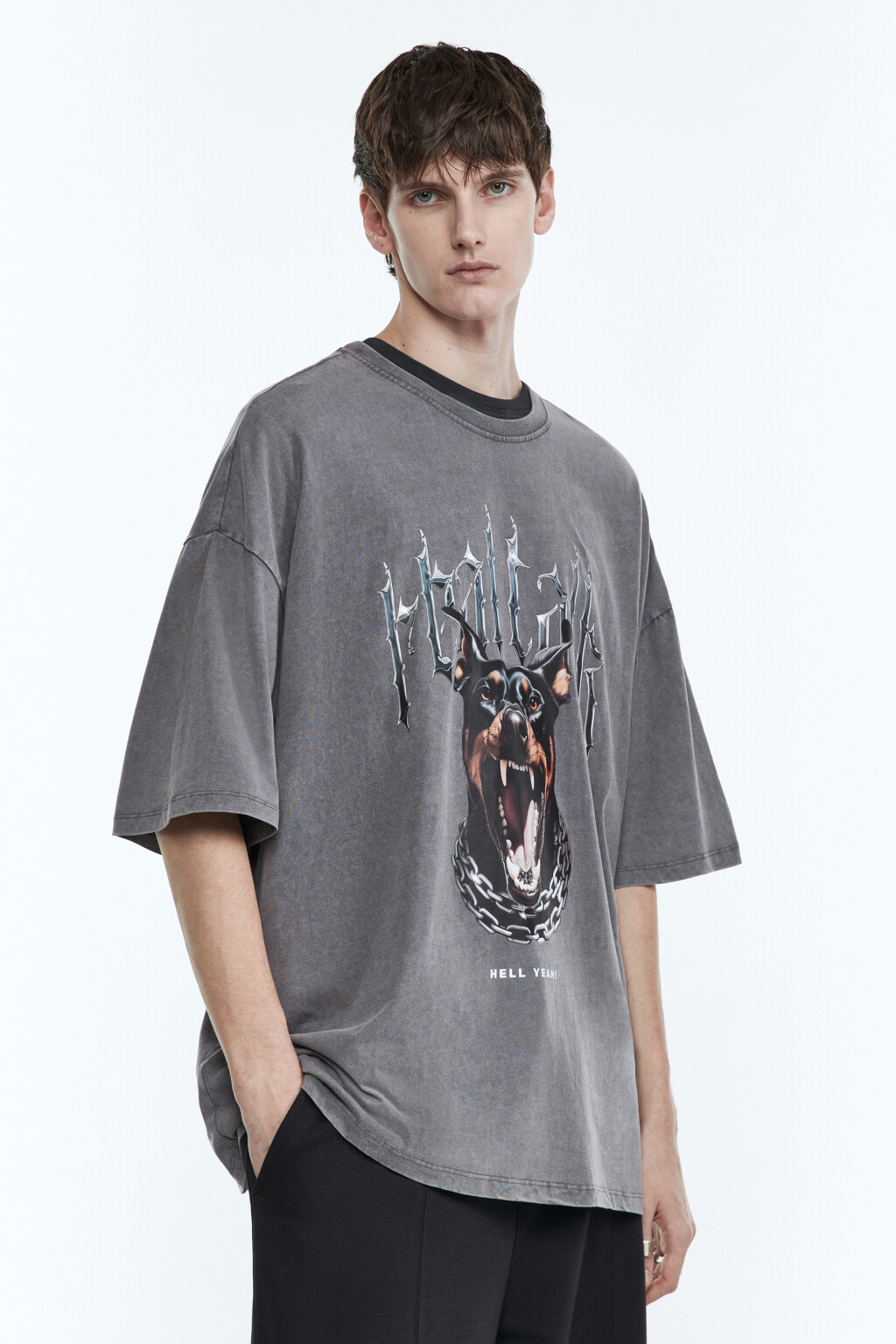 Футболка oversize вареная с принтом - цвет серый - 3