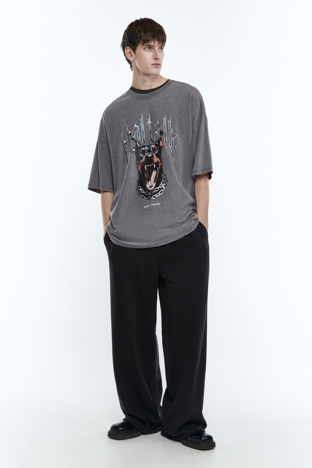 Футболка oversize вареная с принтом - цвет серый - 5