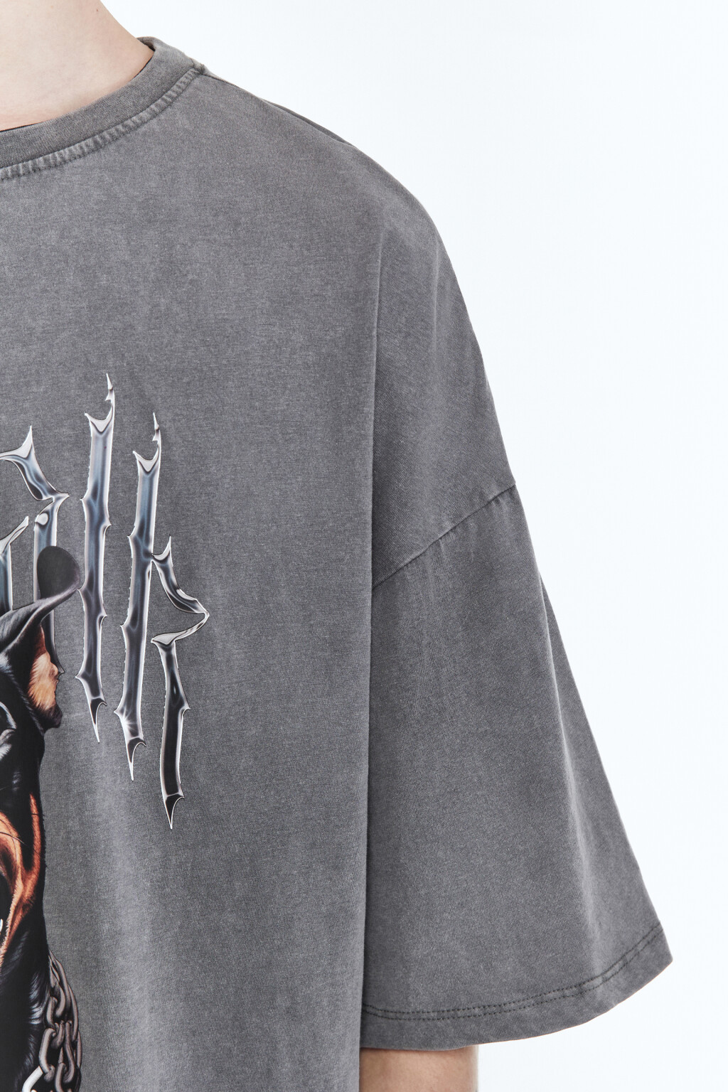 Футболка oversize вареная с принтом - цвет серый - 7