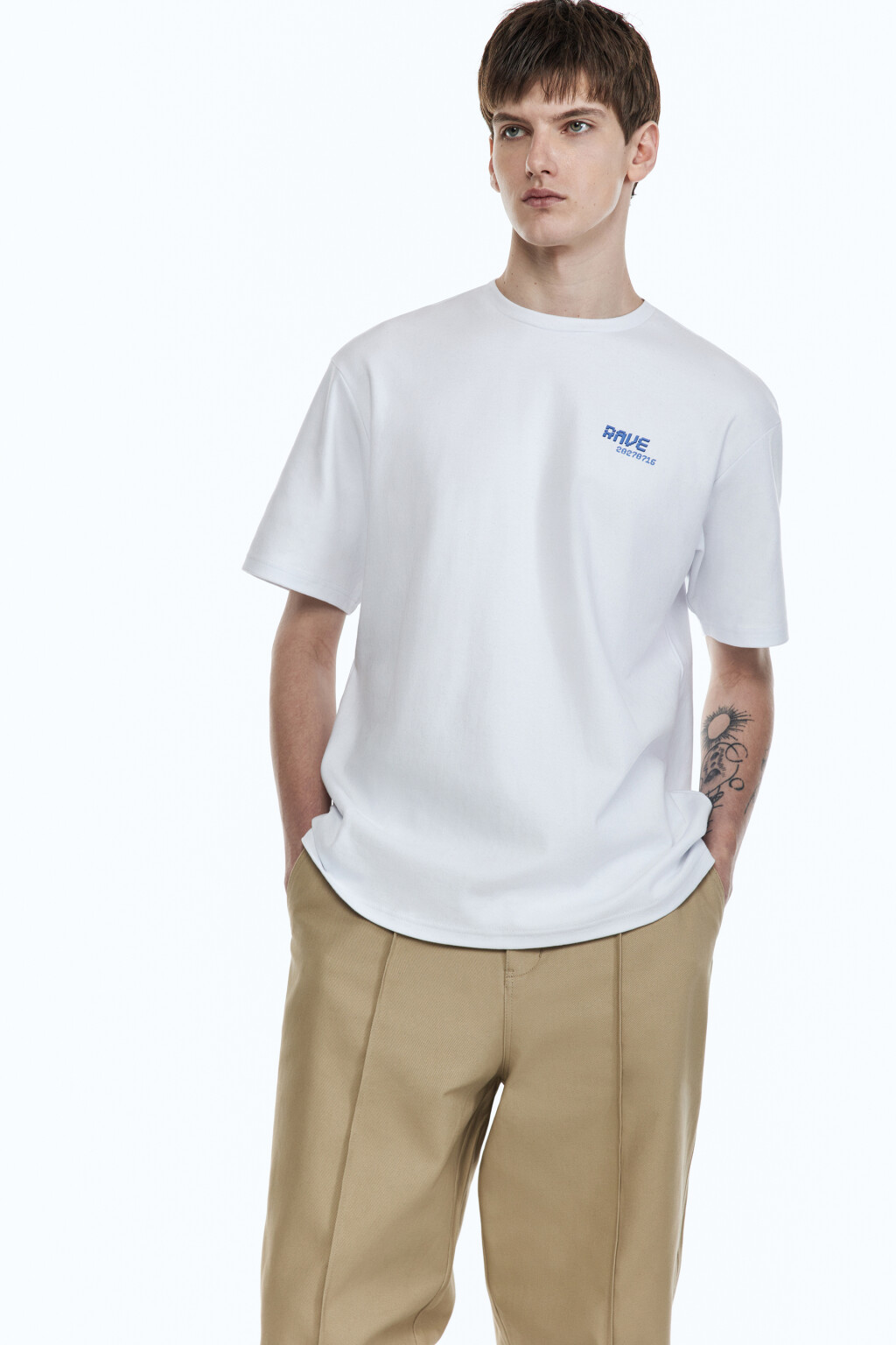 Футболка прямая хлопковая с принтом - цвет бежевый - 2