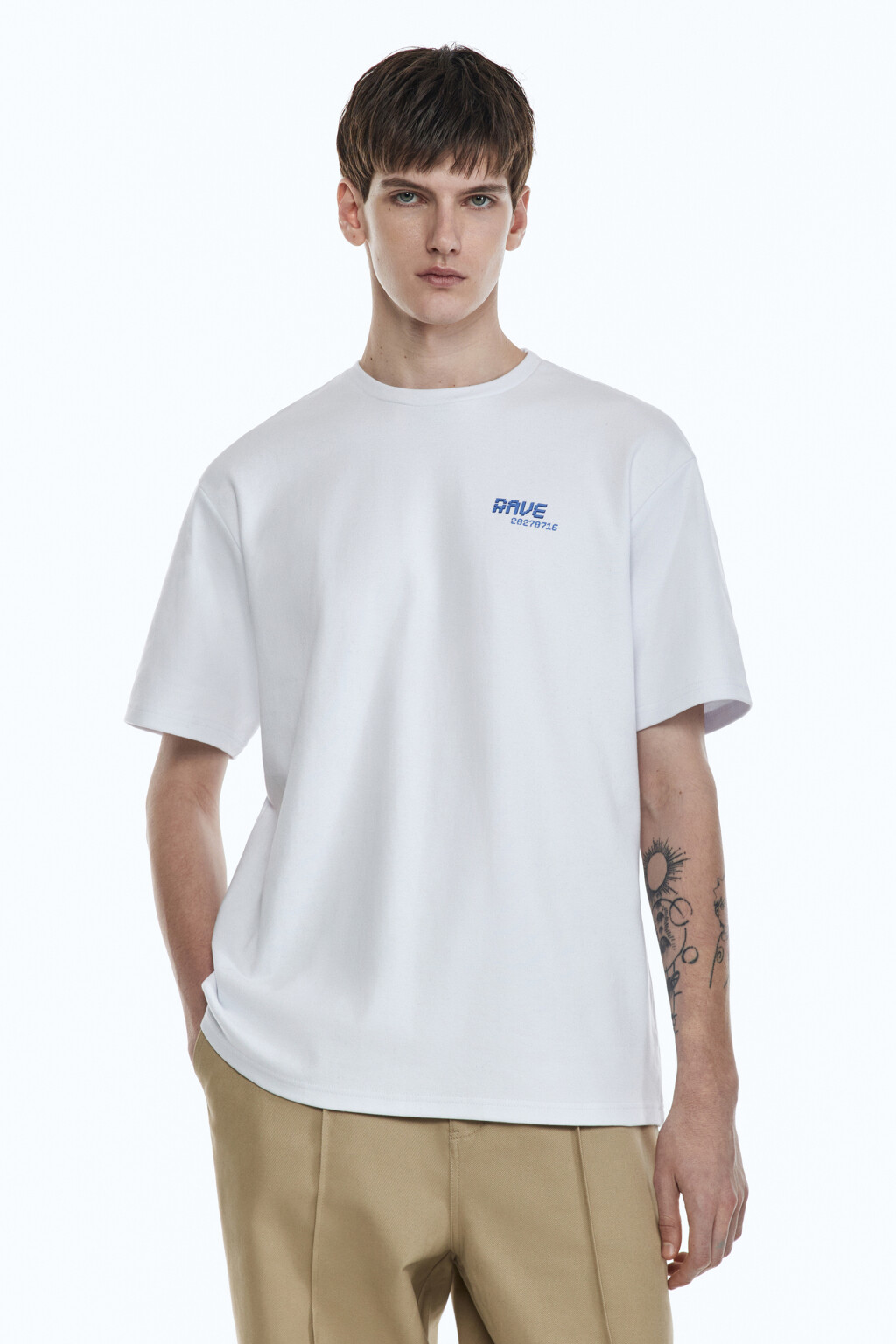 Футболка прямая хлопковая с принтом - цвет бежевый - 3