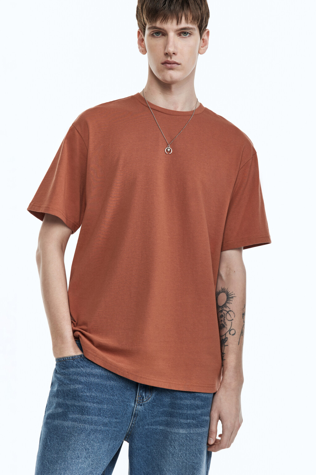 Футболка прямая с принтом - цвет коричневый - 1