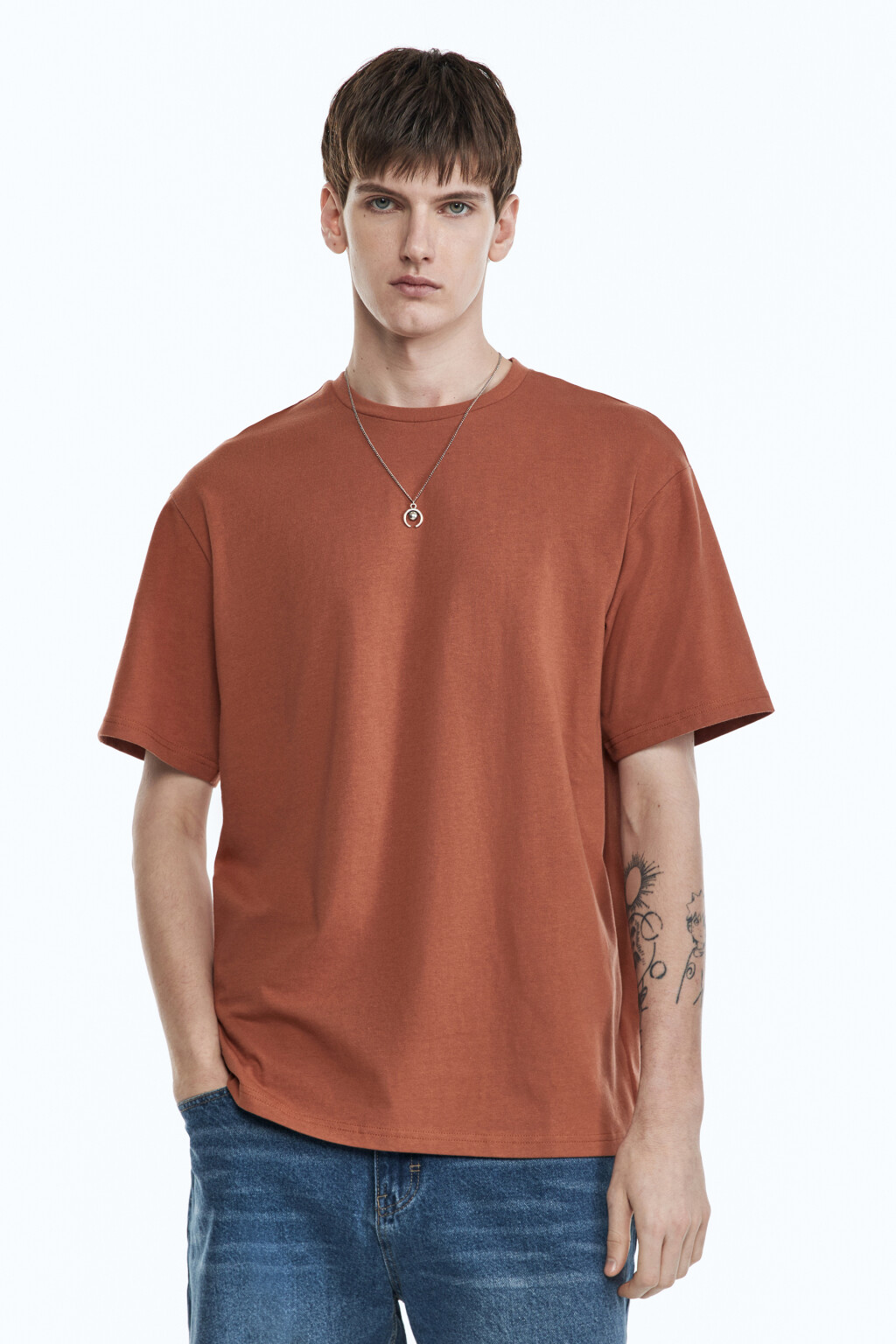 Футболка прямая с принтом - цвет коричневый - 2
