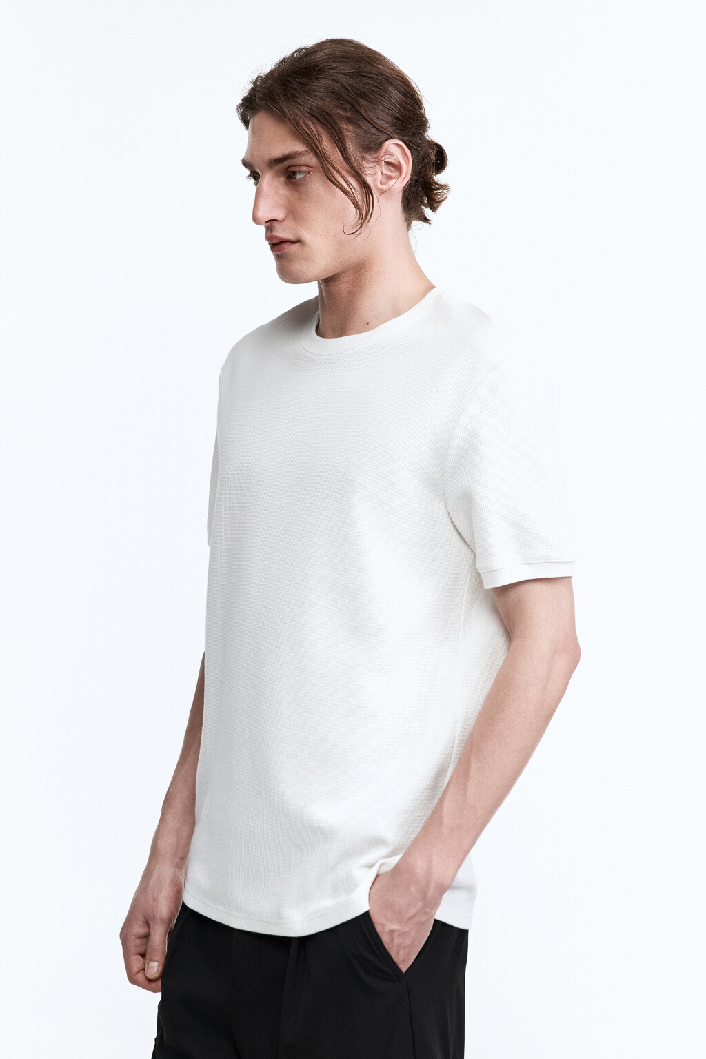Футболка прямая с вафельной фактурой - цвет белый - 3