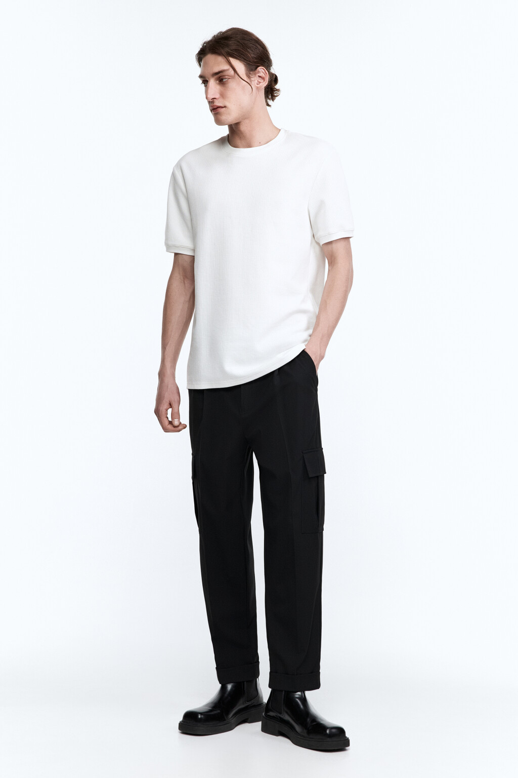 Футболка прямая с вафельной фактурой - цвет белый - 5