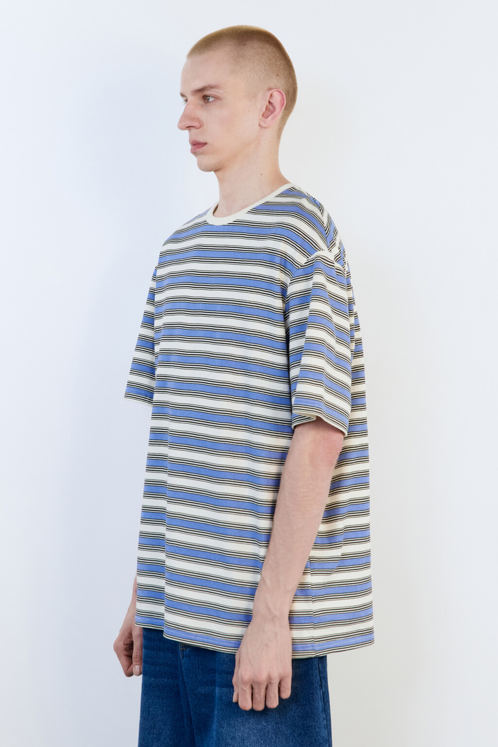 Футболка oversize с принтом в полоску - цвет синий - 3