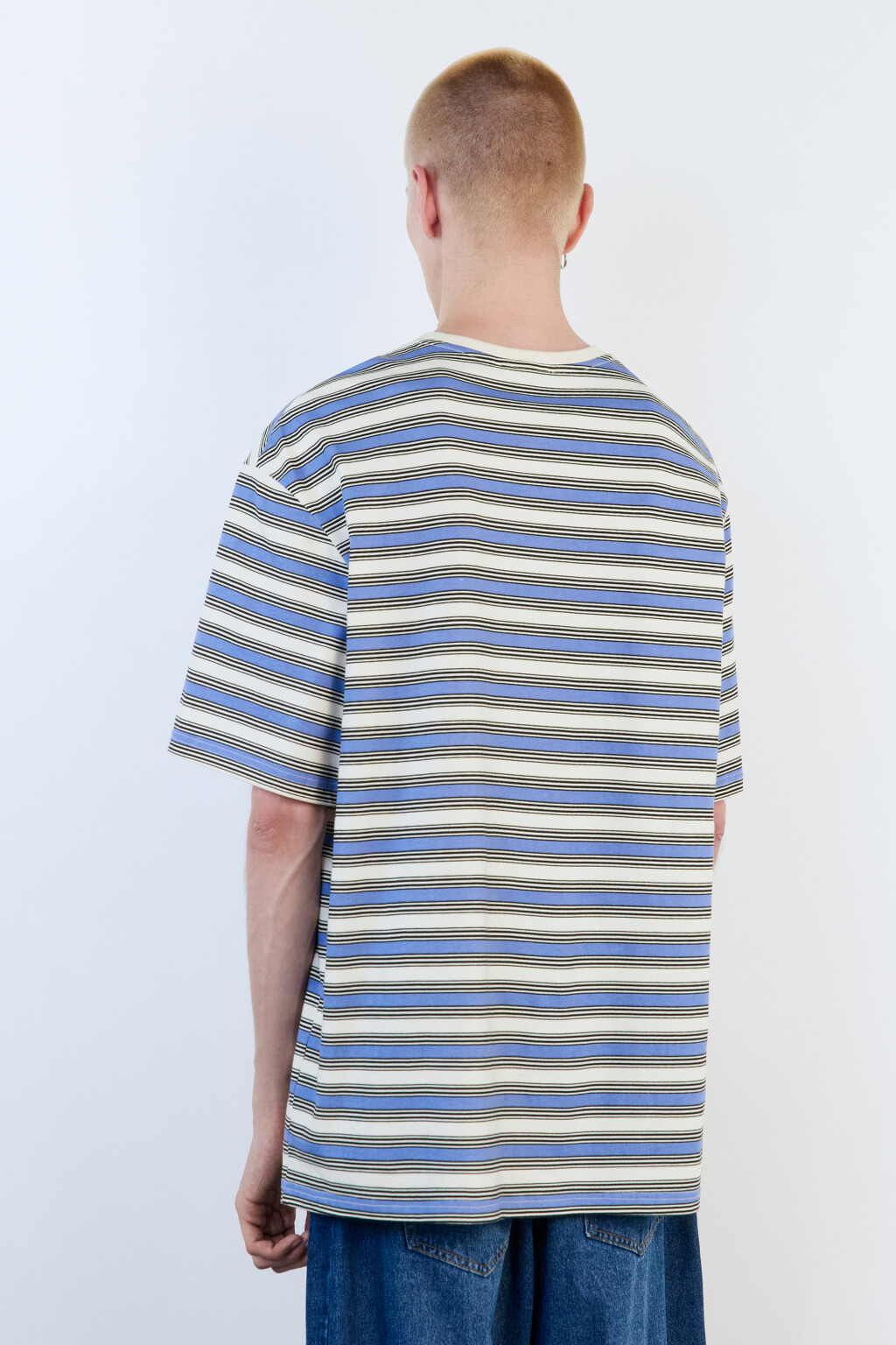 Футболка oversize с принтом в полоску - цвет синий - 4